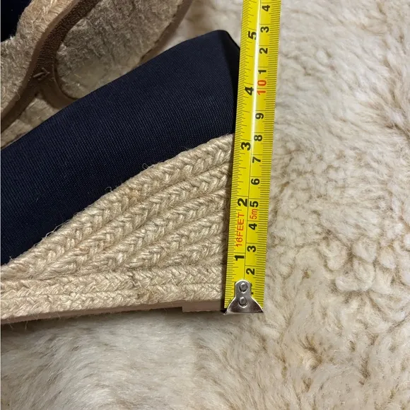 J. Crew Tan and Navy Wedge Espadrilles
