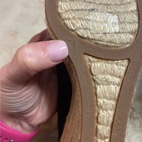 J. Crew Tan and Navy Wedge Espadrilles