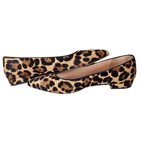 J. Crew- Women’s Pointed-Toe Flats in Leopard Calf Hair, Size 8