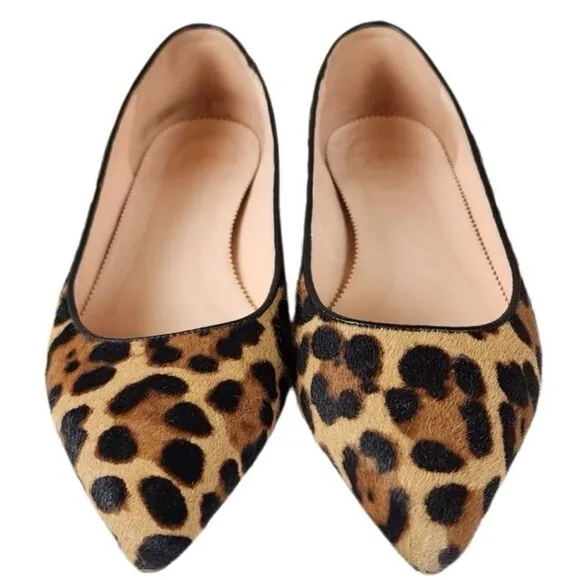 J. Crew- Women’s Pointed-Toe Flats in Leopard Calf Hair, Size 8
