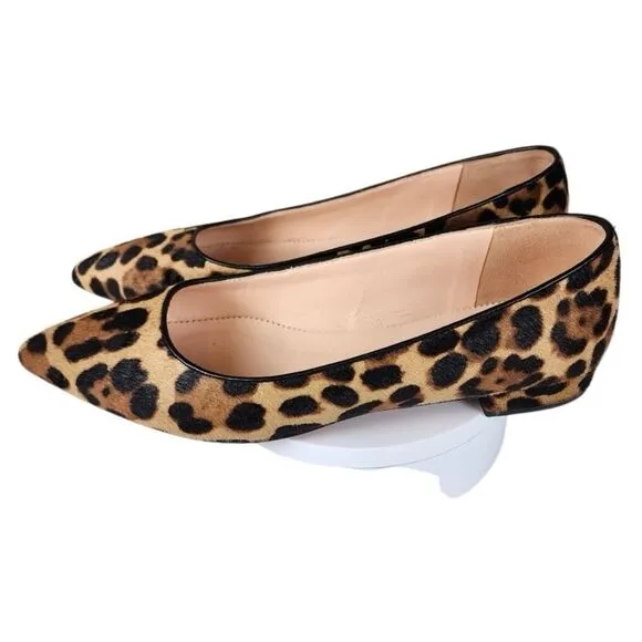 J. Crew- Women’s Pointed-Toe Flats in Leopard Calf Hair, Size 8