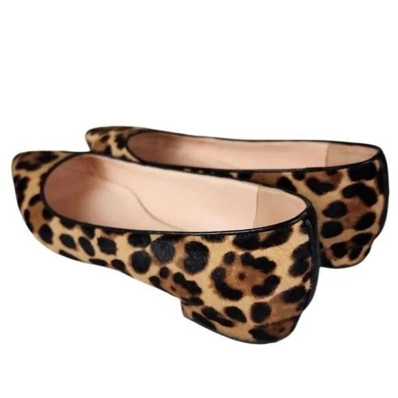 J. Crew- Women’s Pointed-Toe Flats in Leopard Calf Hair, Size 8