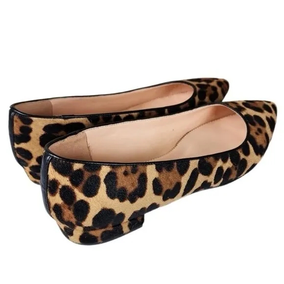 J. Crew- Women’s Pointed-Toe Flats in Leopard Calf Hair, Size 8