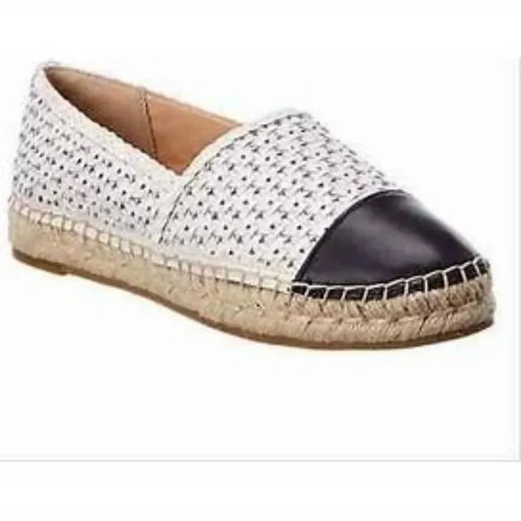 J. McLaughlin Redding 2 Espadrille White/Navy Flat Leather Slip On Shoe 6.5