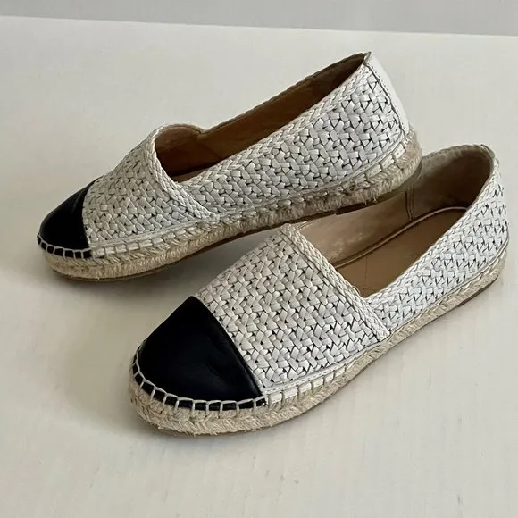 J. McLaughlin Redding 2 Espadrille White/Navy Flat Leather Slip On Shoe 6.5