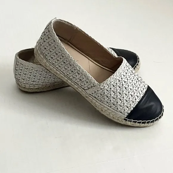 J. McLaughlin Redding 2 Espadrille White/Navy Flat Leather Slip On Shoe 6.5