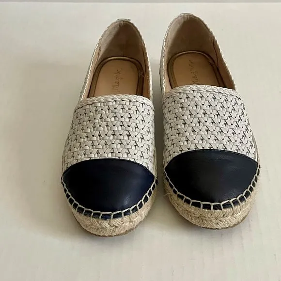 J. McLaughlin Redding 2 Espadrille White/Navy Flat Leather Slip On Shoe 6.5