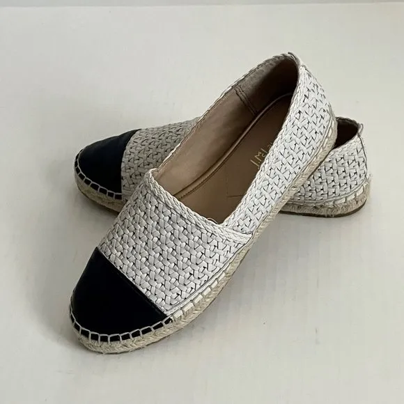 J. McLaughlin Redding 2 Espadrille White/Navy Flat Leather Slip On Shoe 6.5