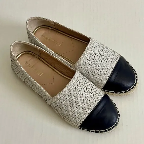 J. McLaughlin Redding 2 Espadrille White/Navy Flat Leather Slip On Shoe 6.5