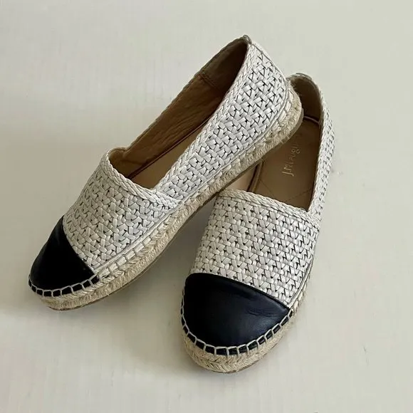 J. McLaughlin Redding 2 Espadrille White/Navy Flat Leather Slip On Shoe 6.5