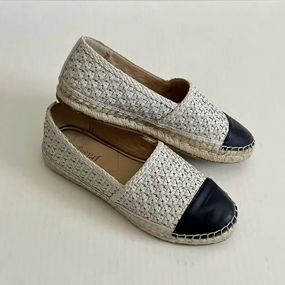 J. McLaughlin Redding 2 Espadrille White/Navy Flat Leather Slip On Shoe 6.5