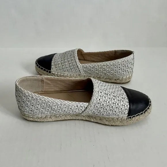 J. McLaughlin Redding 2 Espadrille White/Navy Flat Leather Slip On Shoe 6.5