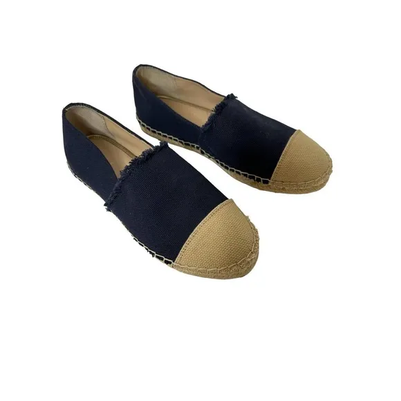J McLaughlin Womens Redding Solid Canvas Espadrilles 8M Flats Blue/Tan Cloth