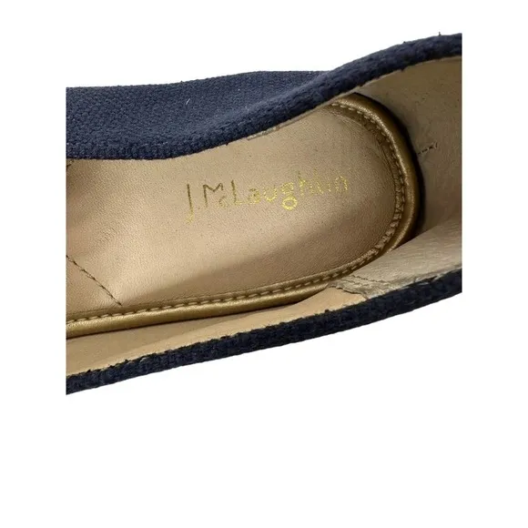 J McLaughlin Womens Redding Solid Canvas Espadrilles 8M Flats Blue/Tan Cloth