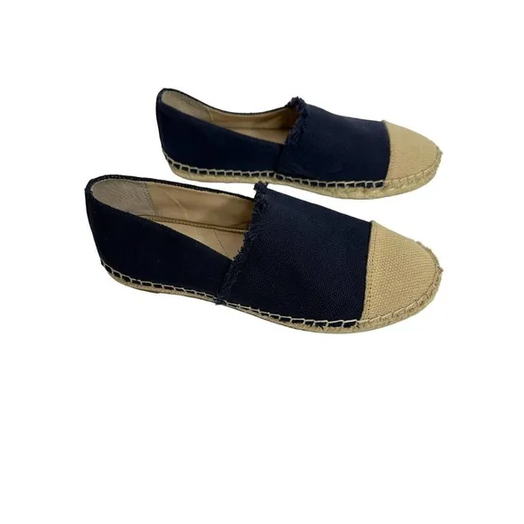 J McLaughlin Womens Redding Solid Canvas Espadrilles 8M Flats Blue/Tan Cloth