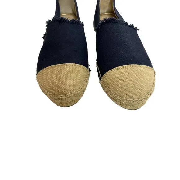 J McLaughlin Womens Redding Solid Canvas Espadrilles 8M Flats Blue/Tan Cloth