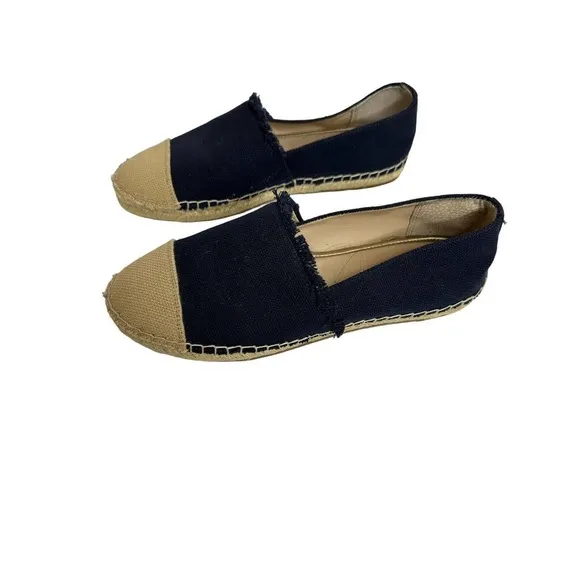 J McLaughlin Womens Redding Solid Canvas Espadrilles 8M Flats Blue/Tan Cloth