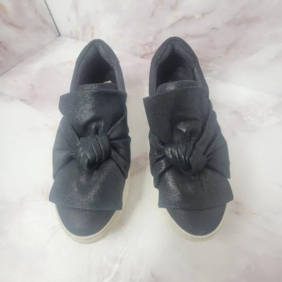 J Slides Women Sz 8.5 Audra Sneaker Shoe Black Leather Knotted Platform