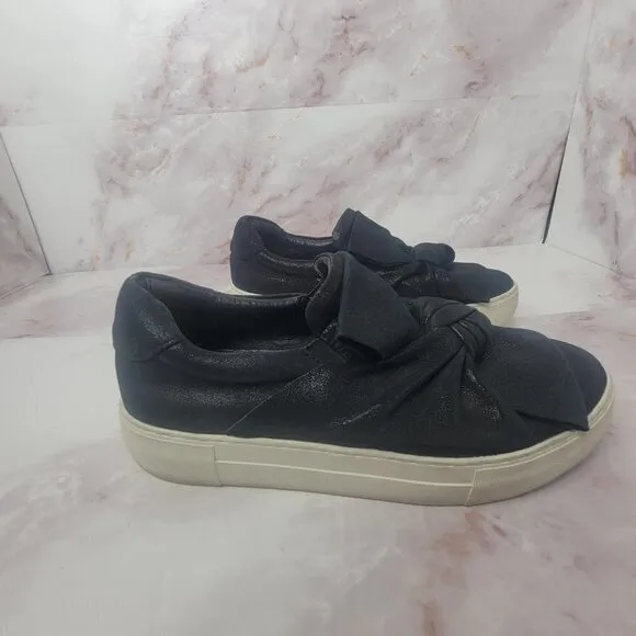 J Slides Women Sz 8.5 Audra Sneaker Shoe Black Leather Knotted Platform