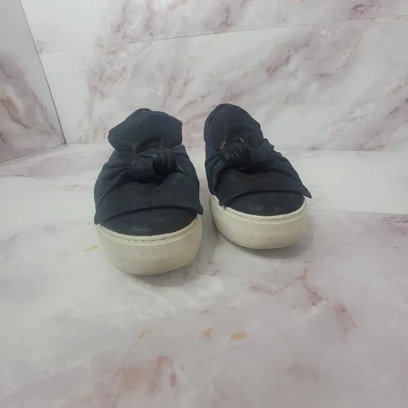 J Slides Women Sz 8.5 Audra Sneaker Shoe Black Leather Knotted Platform