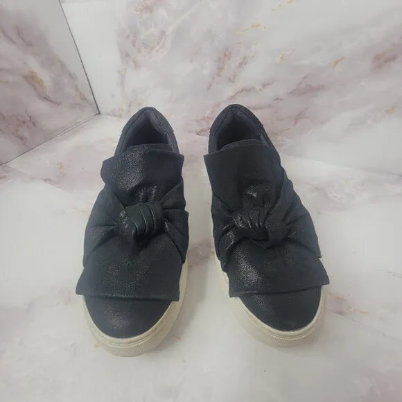 J Slides Women Sz 8.5 Audra Sneaker Shoe Black Leather Knotted Platform