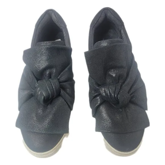 J Slides Women Sz 8.5 Audra Sneaker Shoe Black Leather Knotted Platform