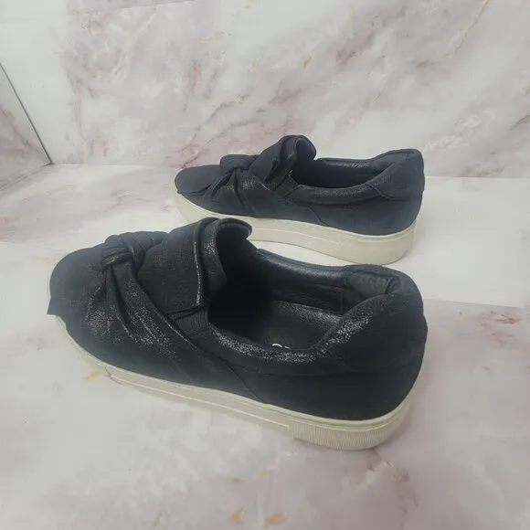 J Slides Women Sz 8.5 Audra Sneaker Shoe Black Leather Knotted Platform