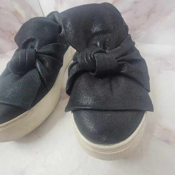 J Slides Women Sz 8.5 Audra Sneaker Shoe Black Leather Knotted Platform