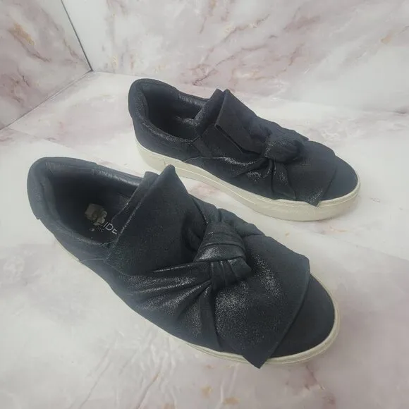 J Slides Women Sz 8.5 Audra Sneaker Shoe Black Leather Knotted Platform