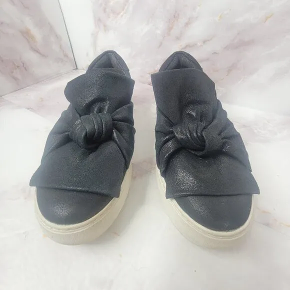 J Slides Women Sz 8.5 Audra Sneaker Shoe Black Leather Knotted Platform