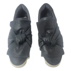 J Slides Women Sz 8.5 Audra Sneaker Shoe Black Leather Knotted Platform