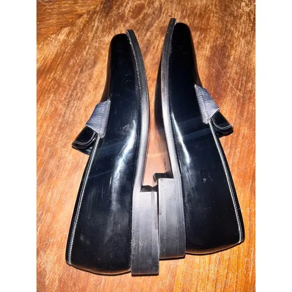 J W Nordstrom Maestro Academia Preppy Black Patent Leather Heel Tuxedo Loafers