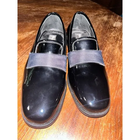 J W Nordstrom Maestro Academia Preppy Black Patent Leather Heel Tuxedo Loafers