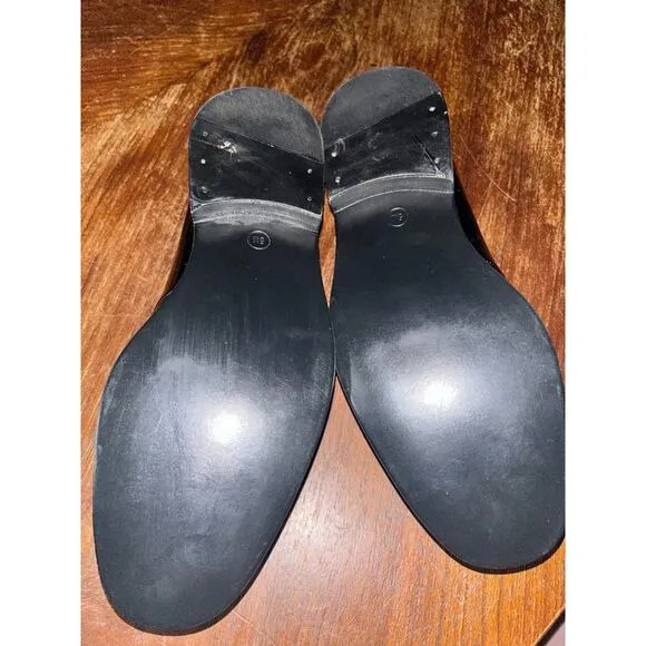 J W Nordstrom Maestro Academia Preppy Black Patent Leather Heel Tuxedo Loafers