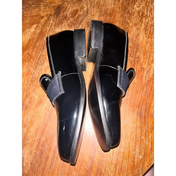 J W Nordstrom Maestro Academia Preppy Black Patent Leather Heel Tuxedo Loafers