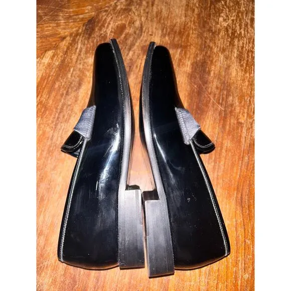 J W Nordstrom Maestro Academia Preppy Black Patent Leather Heel Tuxedo Loafers