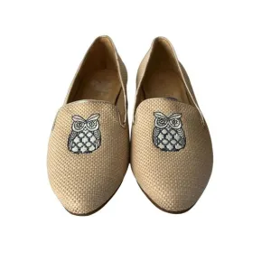 Jack Rogers Ginnie II Loafers Embroidered Owl Size 7.5 Natural Rattan NWOB Tan‎