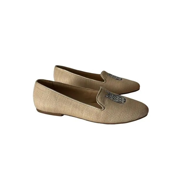 Jack Rogers Ginnie II Loafers Embroidered Owl Size 7.5 Natural Rattan NWOB Tan‎