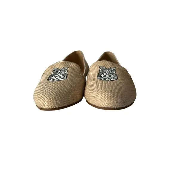 Jack Rogers Ginnie II Loafers Embroidered Owl Size 7.5 Natural Rattan NWOB Tan‎
