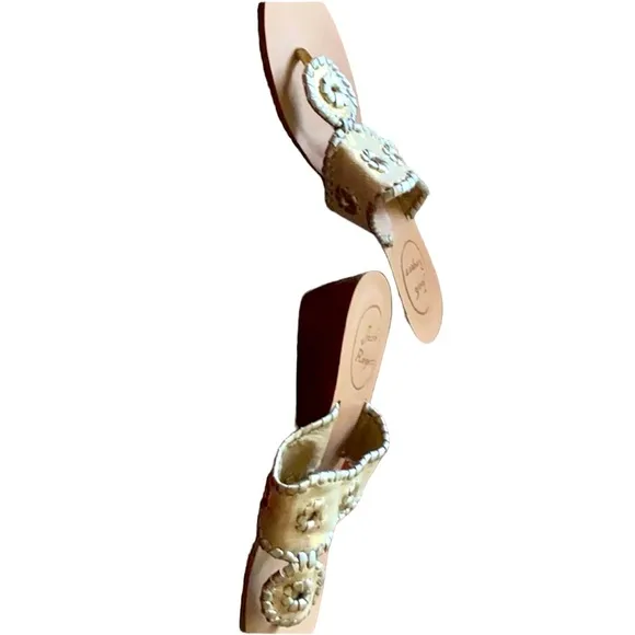 Jack Rogers Gold Wood Wedge Sandals size 5.5 EUC Slides Shoes Thongs