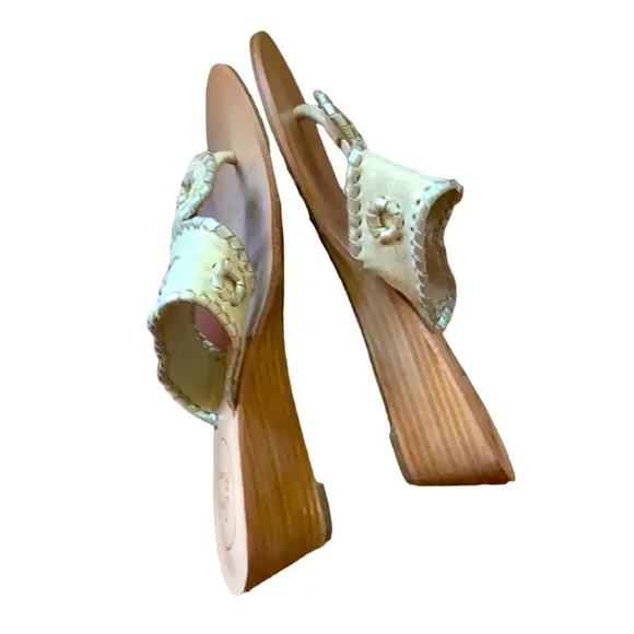 Jack Rogers Gold Wood Wedge Sandals size 5.5 EUC Slides Shoes Thongs