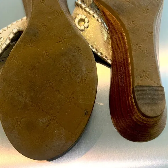 Jack Rogers Gold Wood Wedge Sandals size 5.5 EUC Slides Shoes Thongs