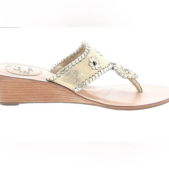 Jack Rogers Gold Wood Wedge Sandals size 5.5 EUC Slides Shoes Thongs