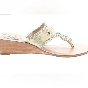 Jack Rogers Gold Wood Wedge Sandals size 5.5 EUC Slides Shoes Thongs