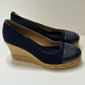 Jack Rogers Palmer Blue Closed Cap Toe Fabric/Leather Wedge Espadrilles Size 8.5