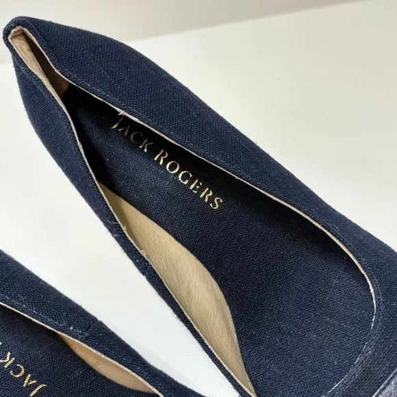 Jack Rogers Palmer Blue Closed Cap Toe Fabric/Leather Wedge Espadrilles Size 8.5