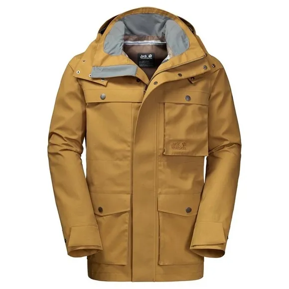 Jack Wolfskin Drumheller Jacket 🧥 Raincoat Golden Amber Tan Men’s L Women’s XL