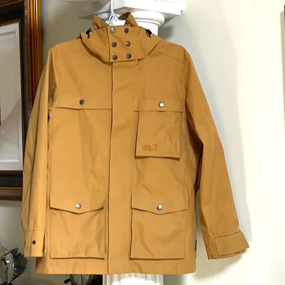 Jack Wolfskin Drumheller Jacket 🧥 Raincoat Golden Amber Tan Men’s L Women’s XL