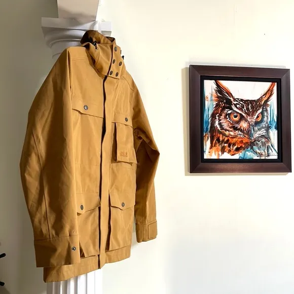 Jack Wolfskin Drumheller Jacket 🧥 Raincoat Golden Amber Tan Men’s L Women’s XL