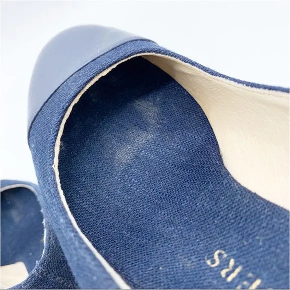 Jack Rogers Palmer Blue Closed Cap Toe Fabric/Leather Wedge Espadrilles Sz 5